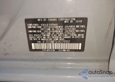 2020 Subaru Crosstrek Limited from USA, damaged, VIN JF2GTAMC5LH229992